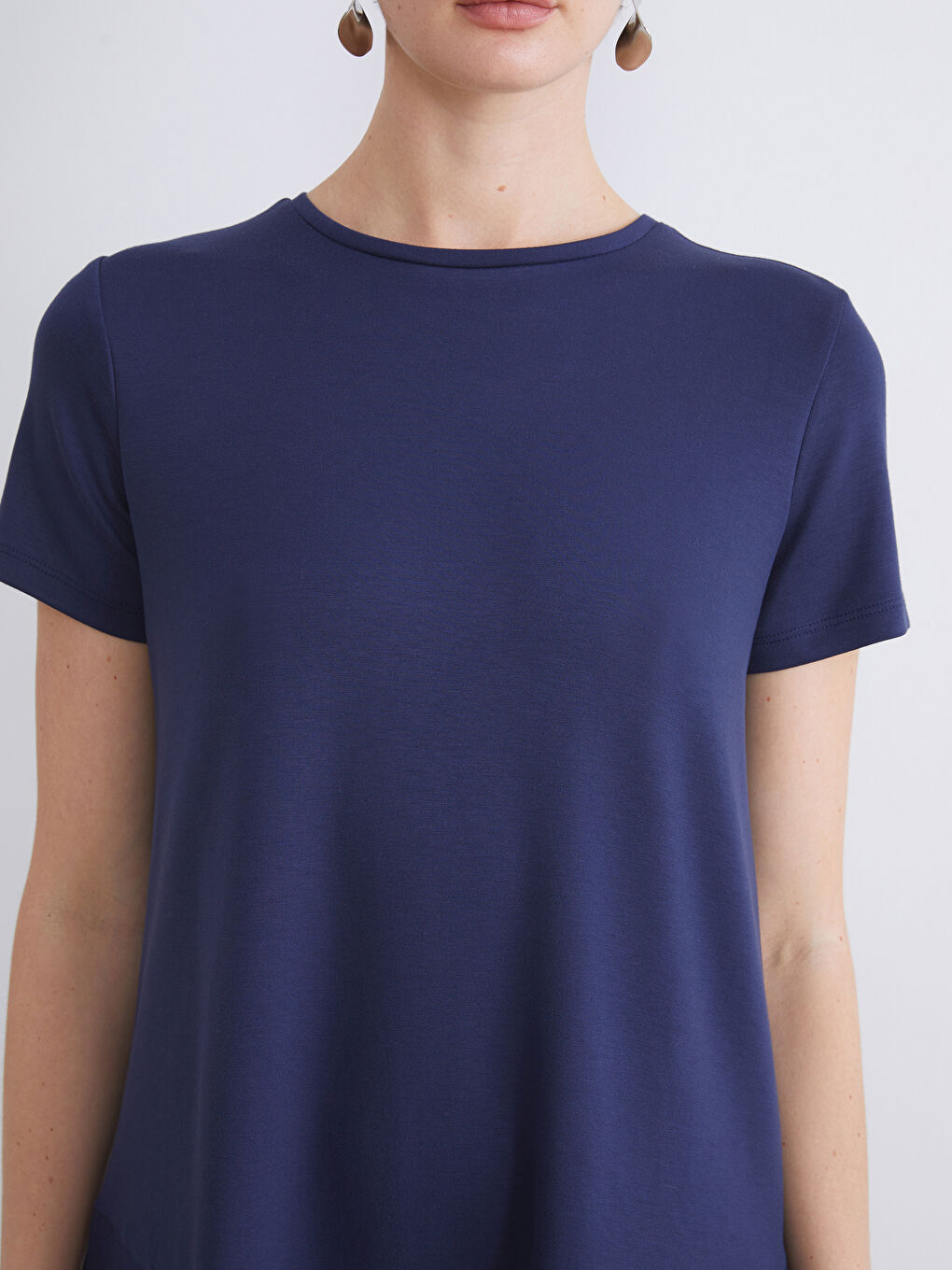 Lacivert Bisiklet Yaka A Kesim Elbise-3