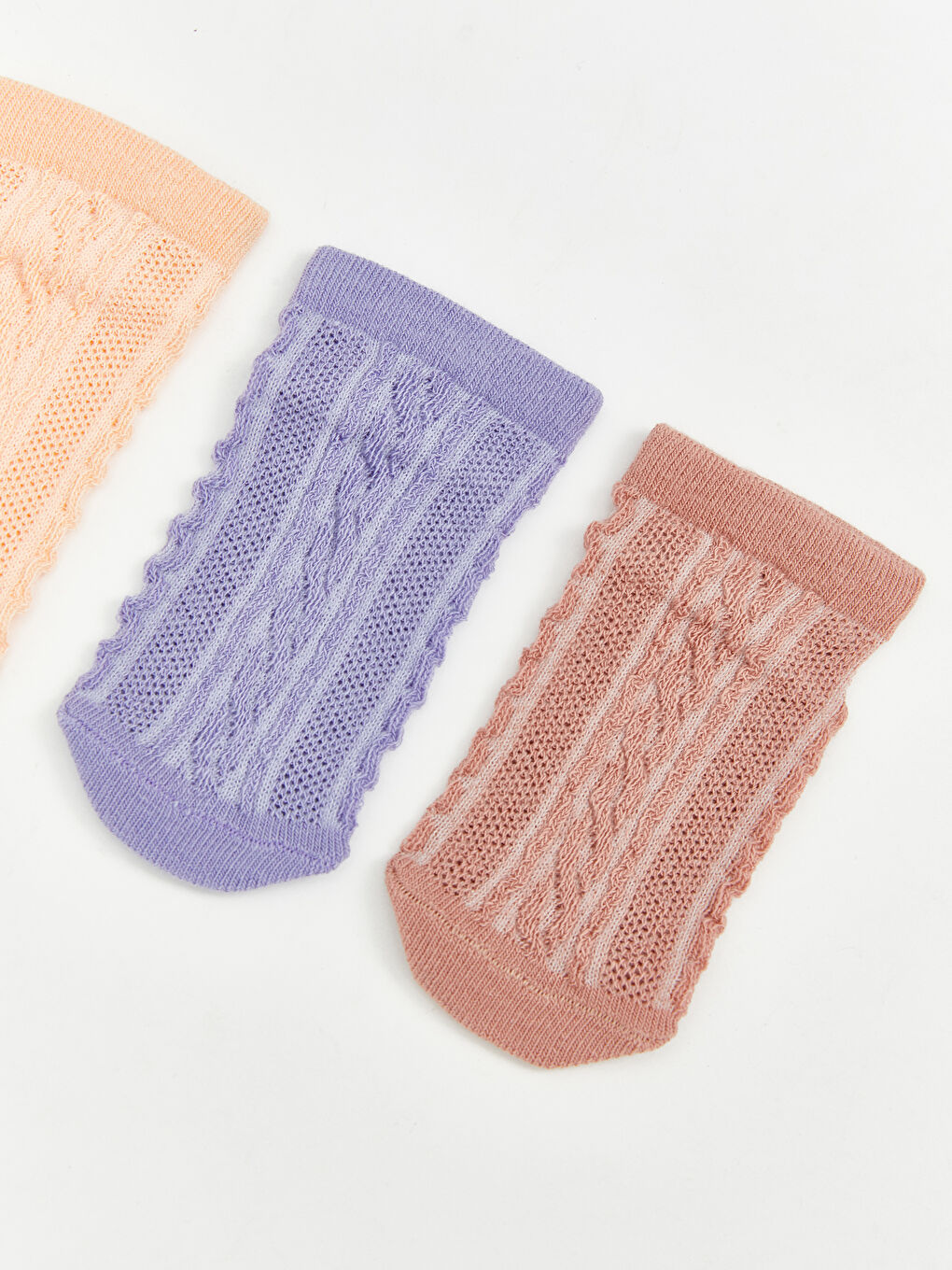 Turuncu Kendinden Desenli Kız Çocuk Patik Çorap 3'lü-1