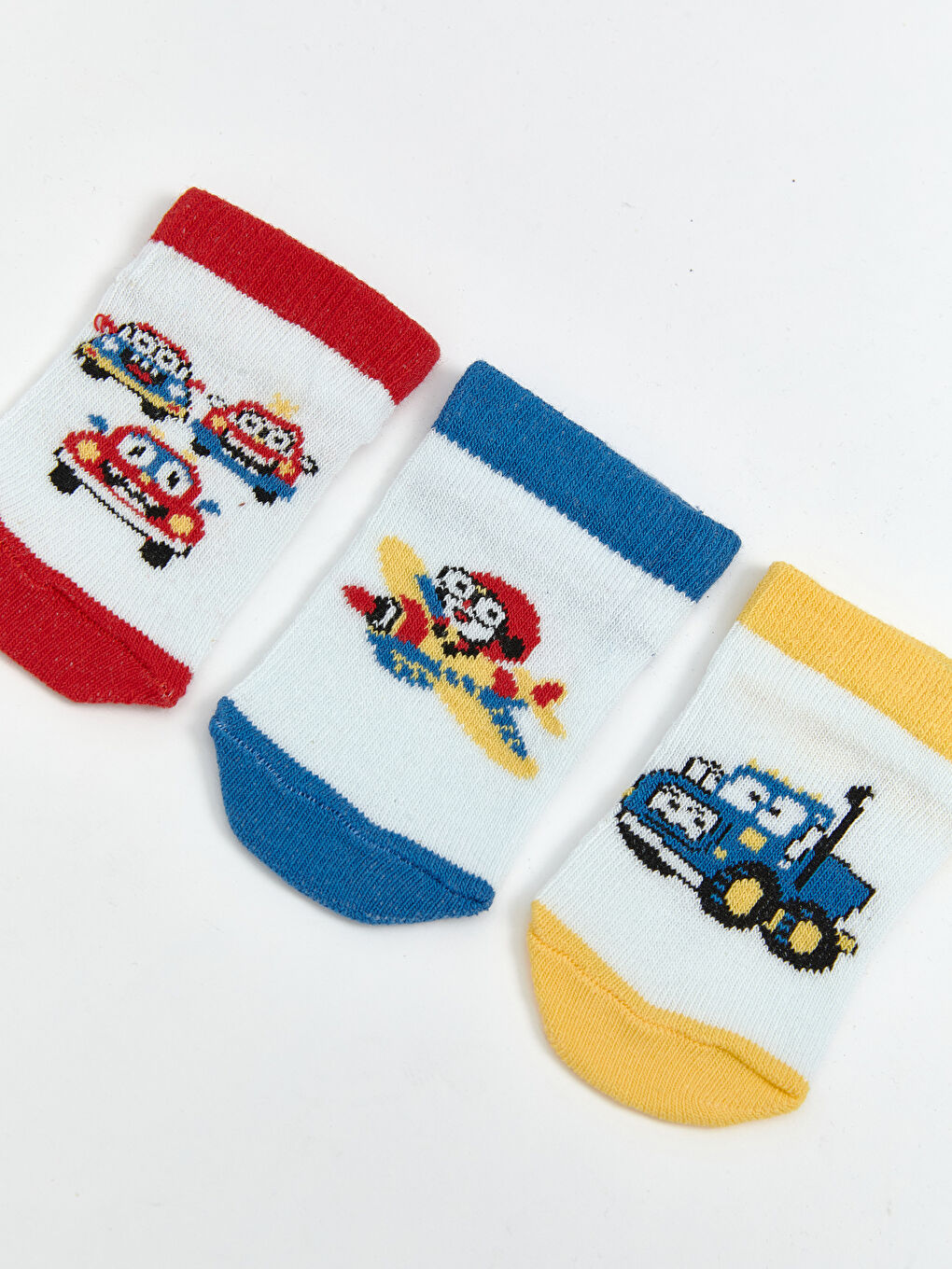 Ekru Desenli Erkek Bebek Patik Çorap 3'lü-1