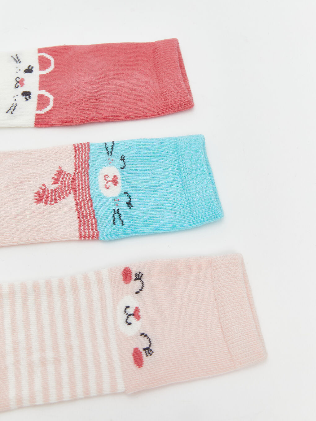 Pembe Desenli Kız Çocuk Soket Çorap 3'lü-1