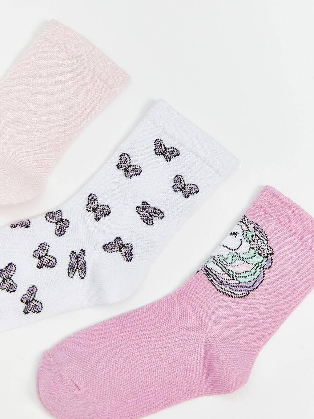 Pembe Desenli Kız Çocuk Soket Çorap 3'lü-2