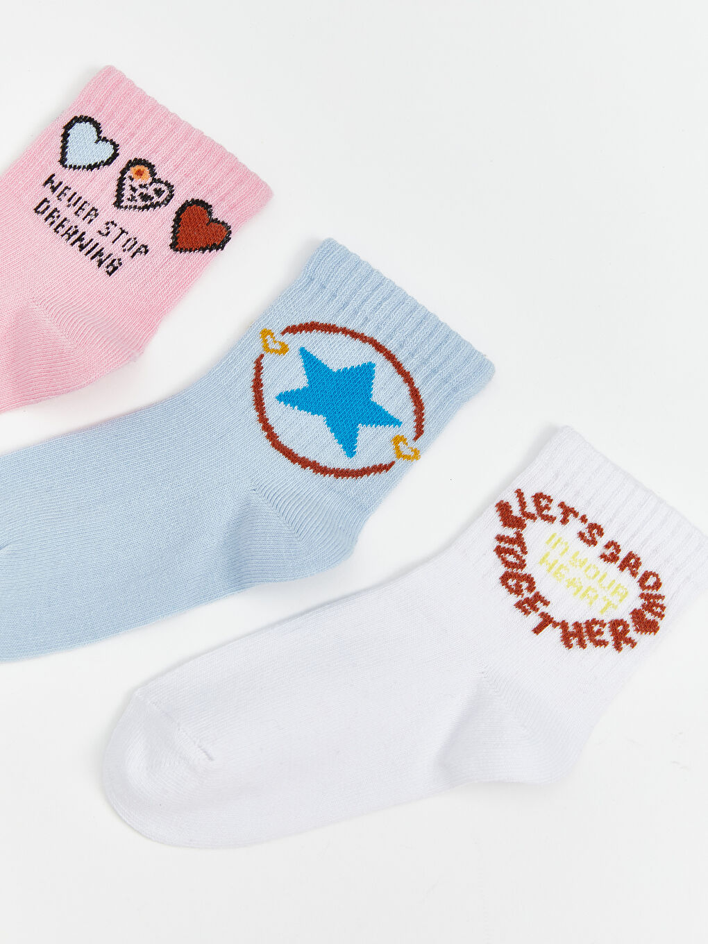 Pembe Desenli Kız Çocuk Soket Çorap 3'lü-1