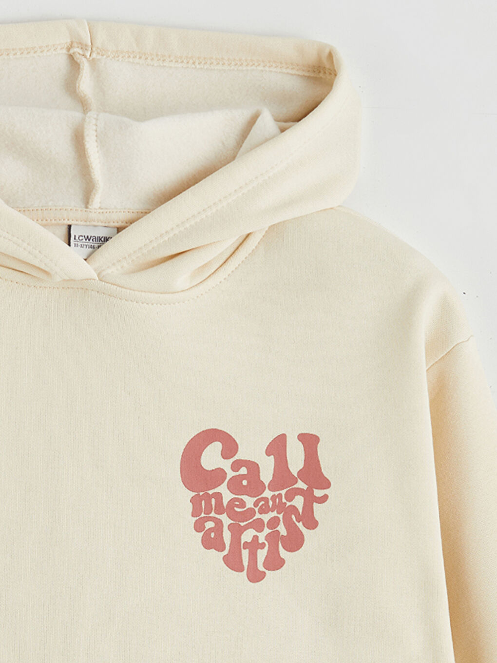 Bej Kapüşonlu Kız Çocuk Kalın Sweatshirt-2