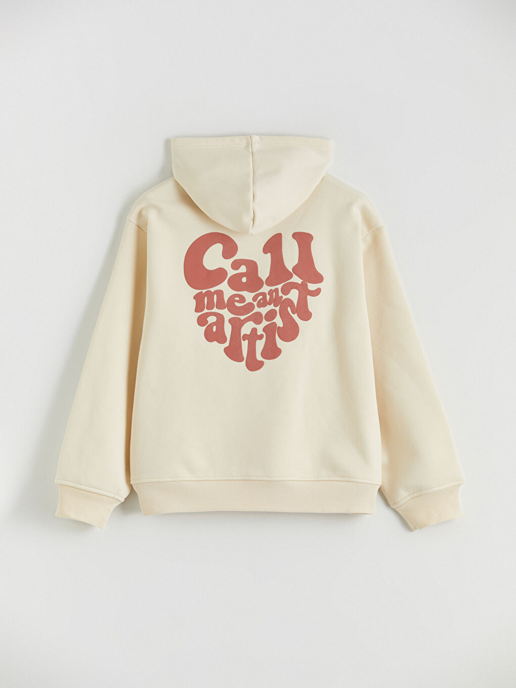 Bej Kapüşonlu Kız Çocuk Kalın Sweatshirt-4