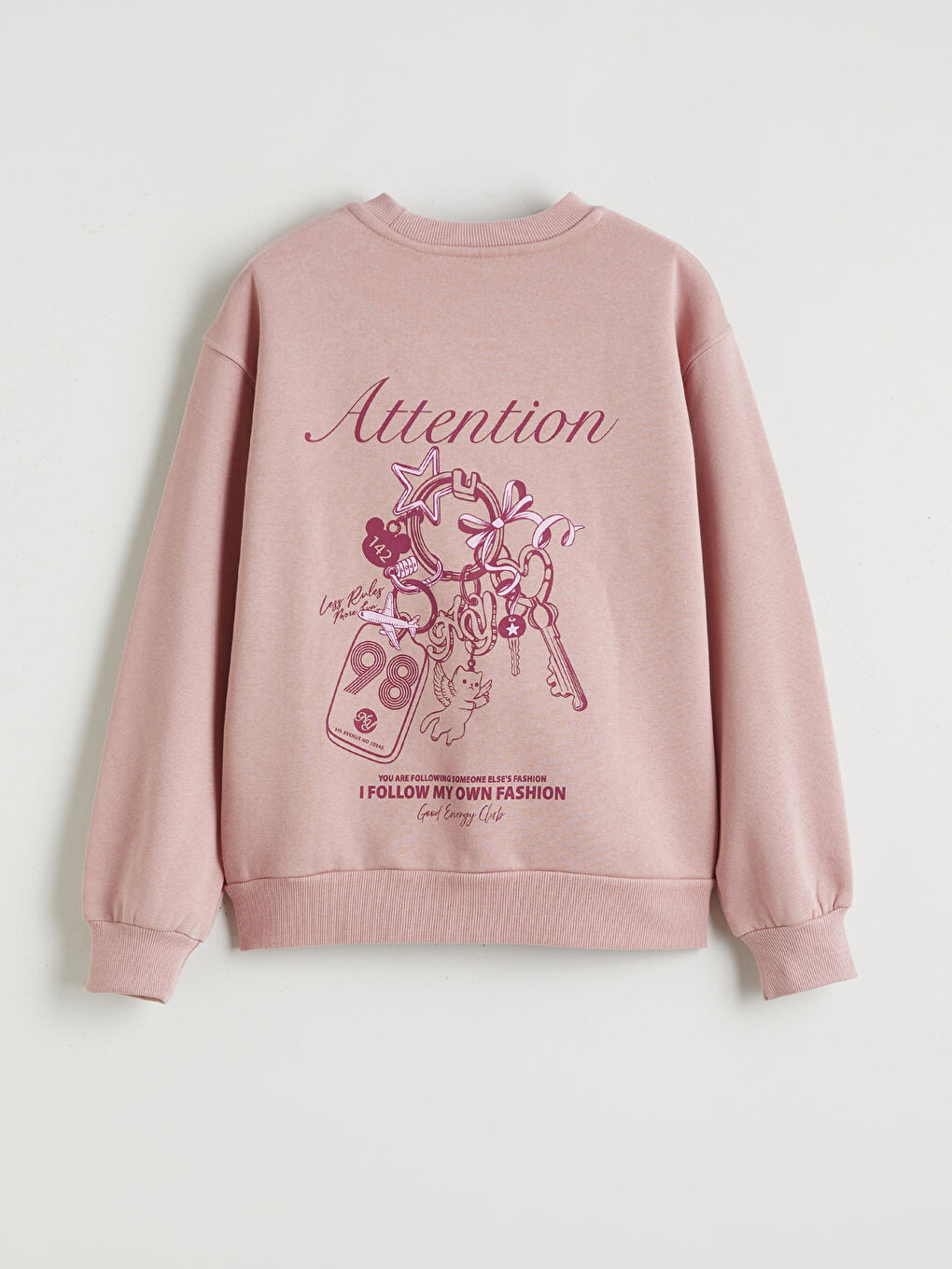 Pembe Baskılı Kız Çocuk Kalın Sweatshirt-2