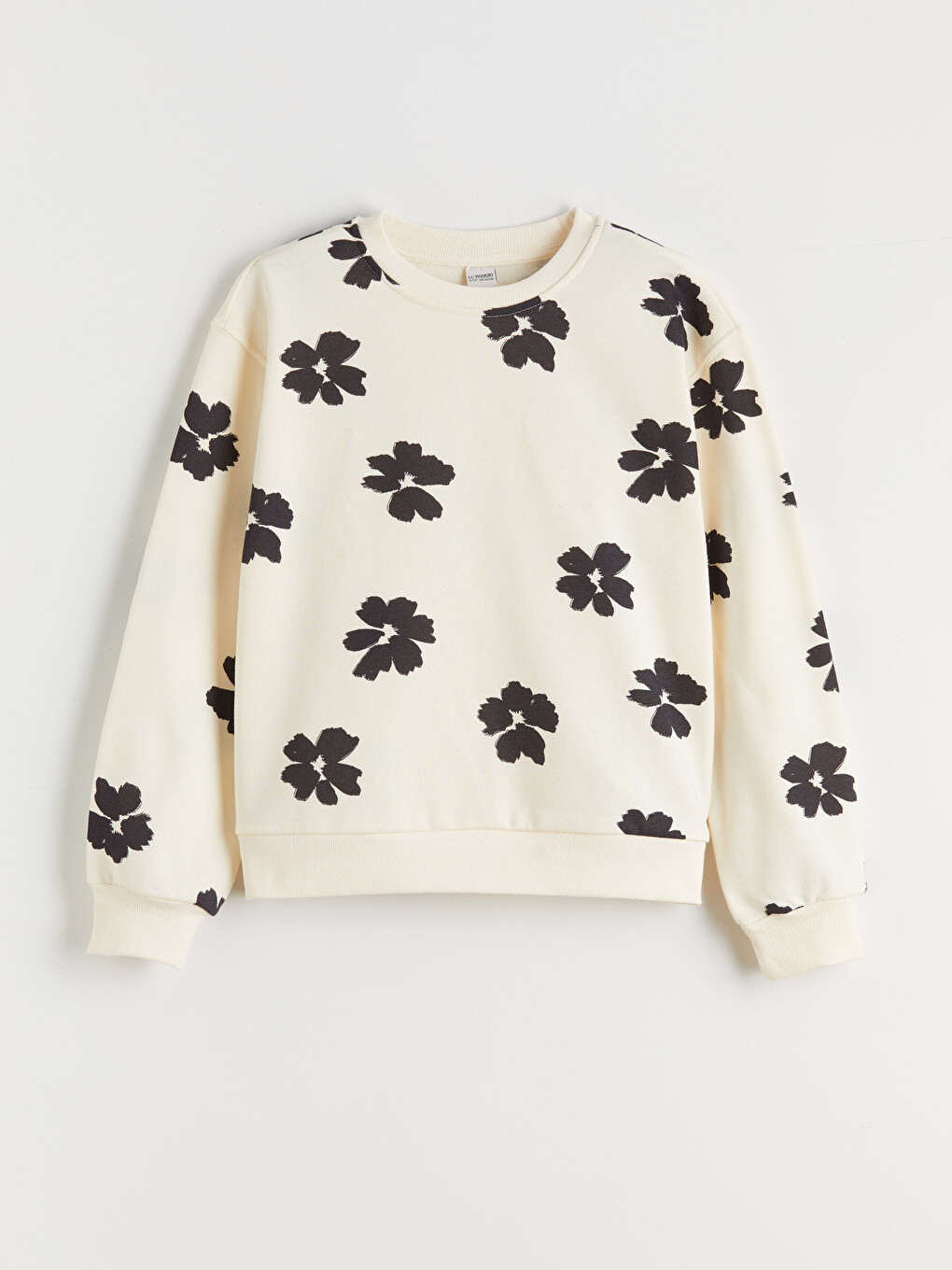 Ekru Çiçekli Kız Çocuk Sweatshirt