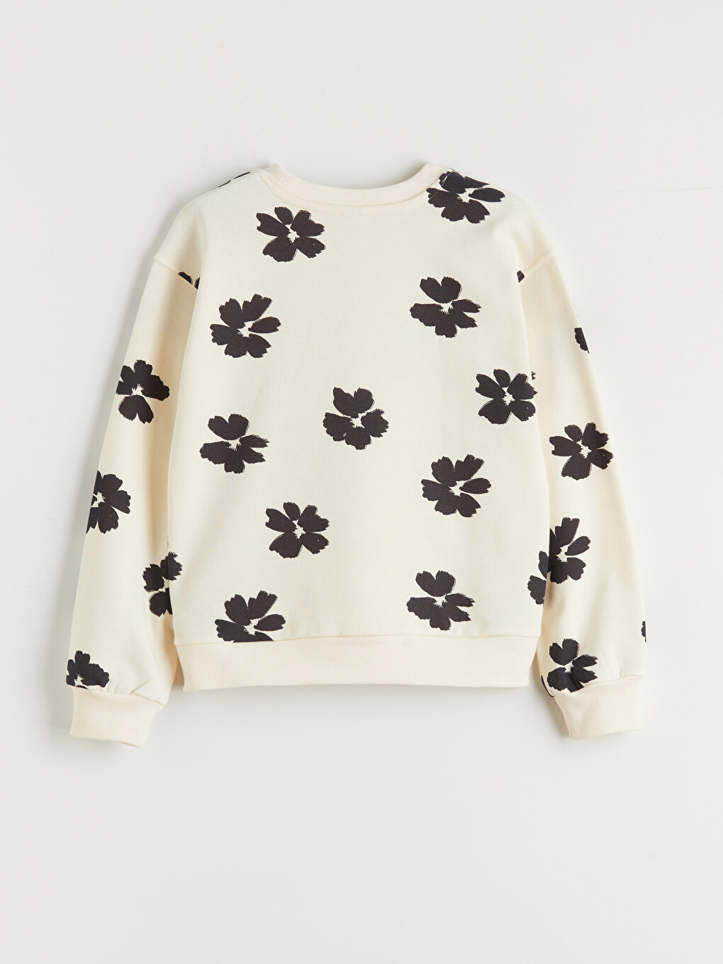 Ekru Çiçekli Kız Çocuk Sweatshirt-1