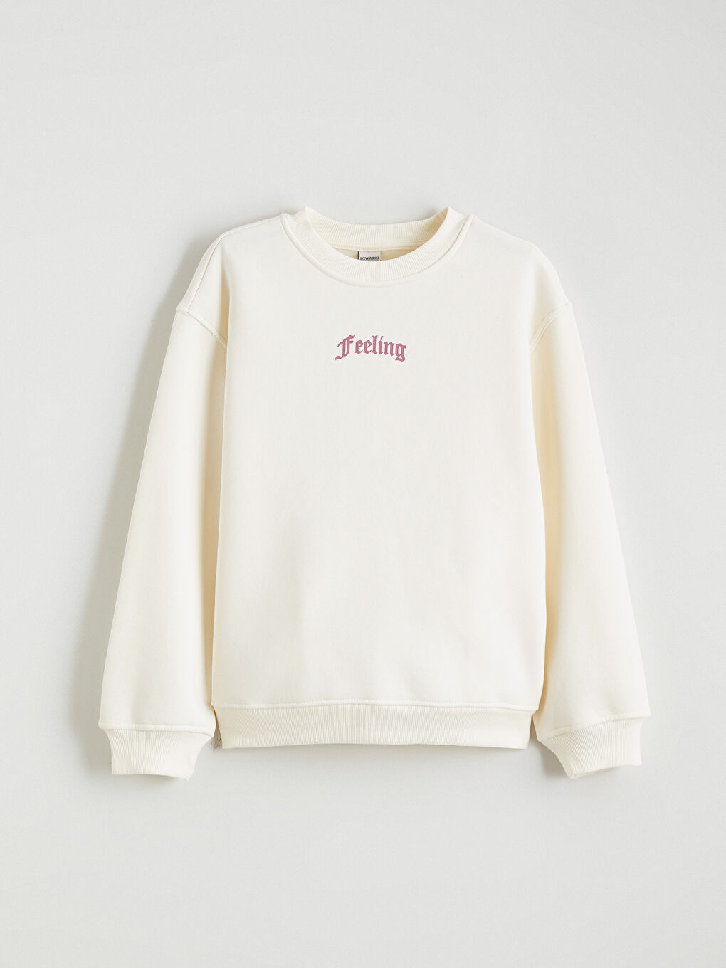 Ekru Bisiklet Yaka Kız Çocuk Kalın Sweatshirt