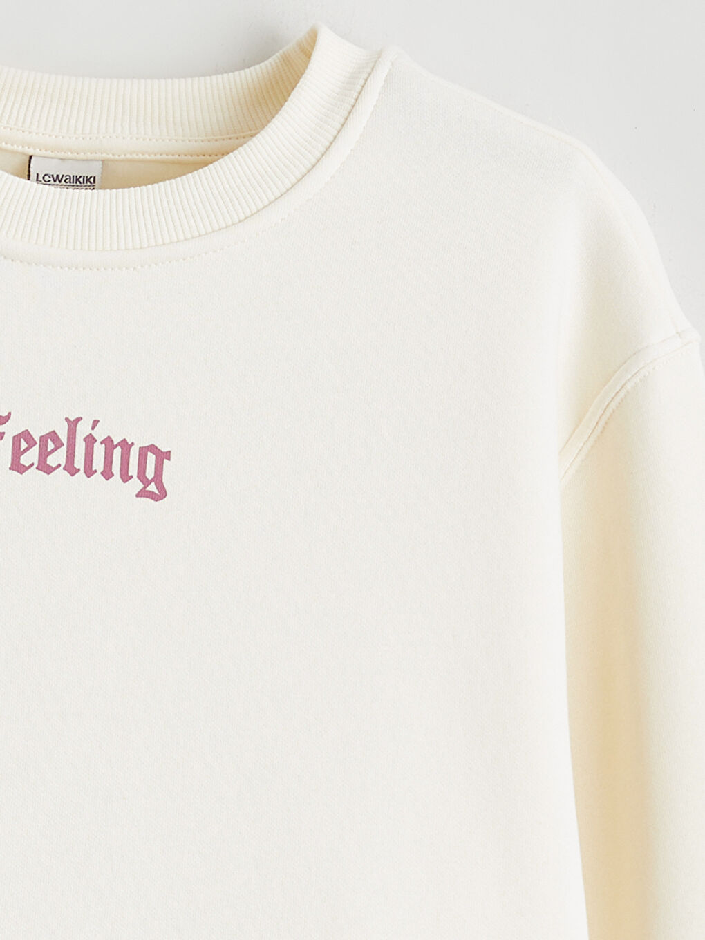 Ekru Bisiklet Yaka Kız Çocuk Kalın Sweatshirt-1