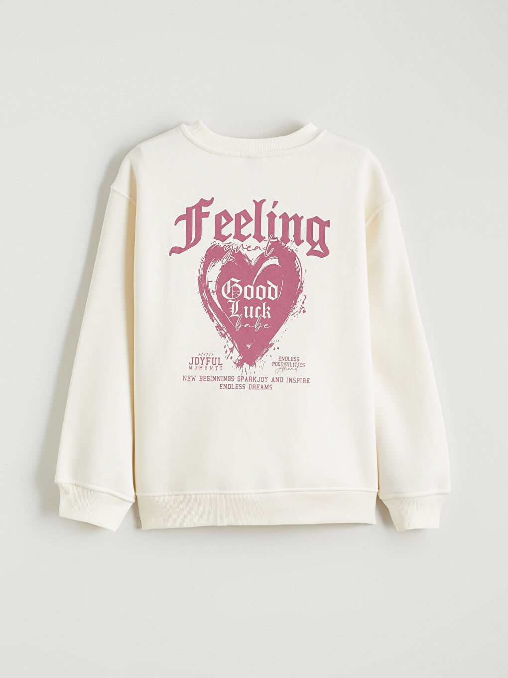 Ekru Bisiklet Yaka Kız Çocuk Kalın Sweatshirt-3