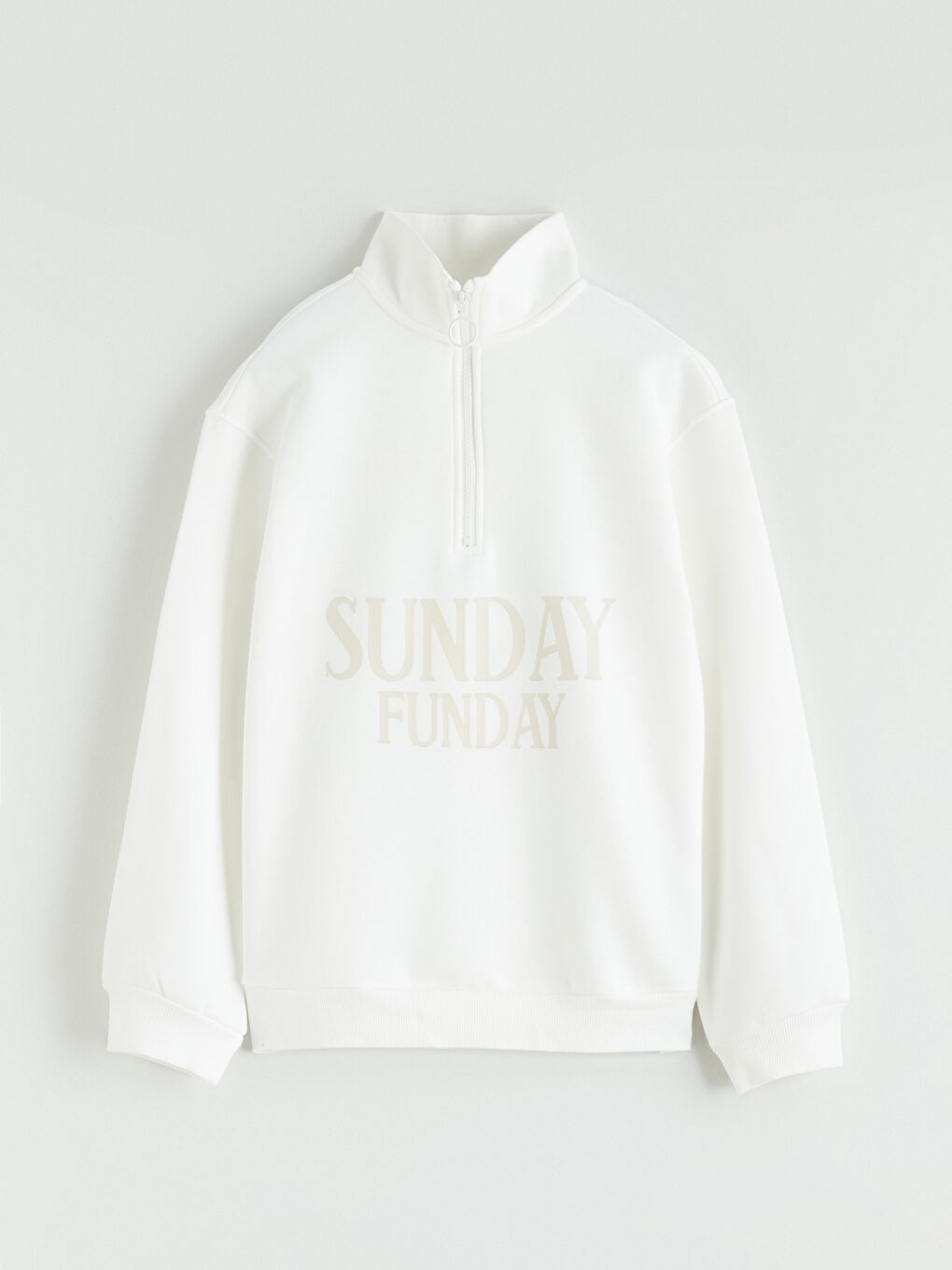 Ekru Dik Yaka Kız Çocuk Kalın Sweatshirt-0