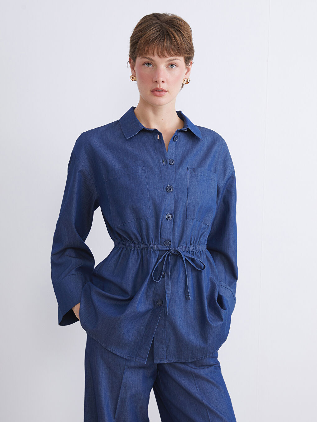 LCW Comfort Woman INDIGO Denim Shirt -W5HE94Z8-507