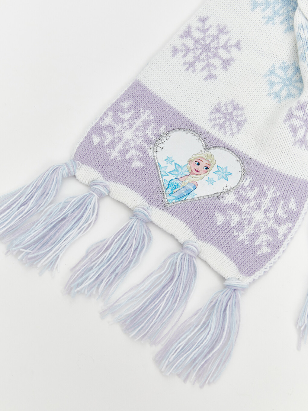 Beyaz Frozen Nakışlı Kız Çocuk Triko Atkı-1