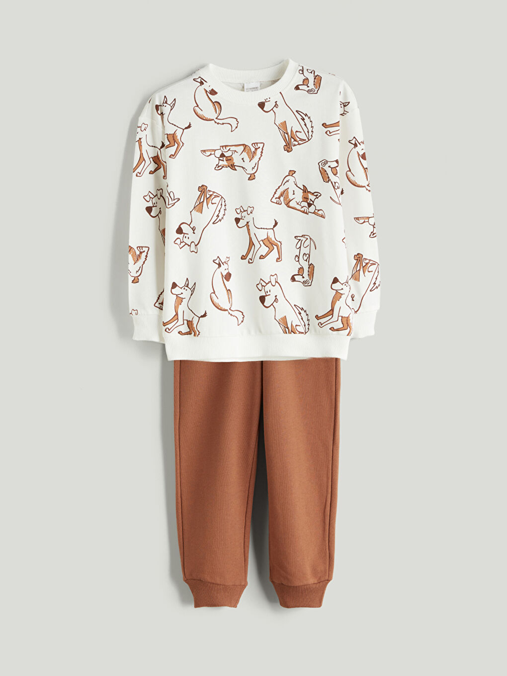 Bej Scooby-Doo Baskılı Erkek Çocuk Sweatshirt ve Eşofman Altı 2'li