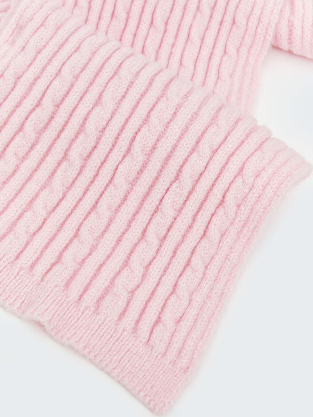 Pembe Ponpon Detaylı Kız Çocuk Atkı ve Bere Takım-1