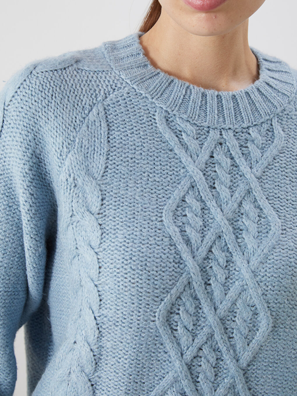 Mavi Kendinden Desenli Oversize Kadın Triko Kazak-2