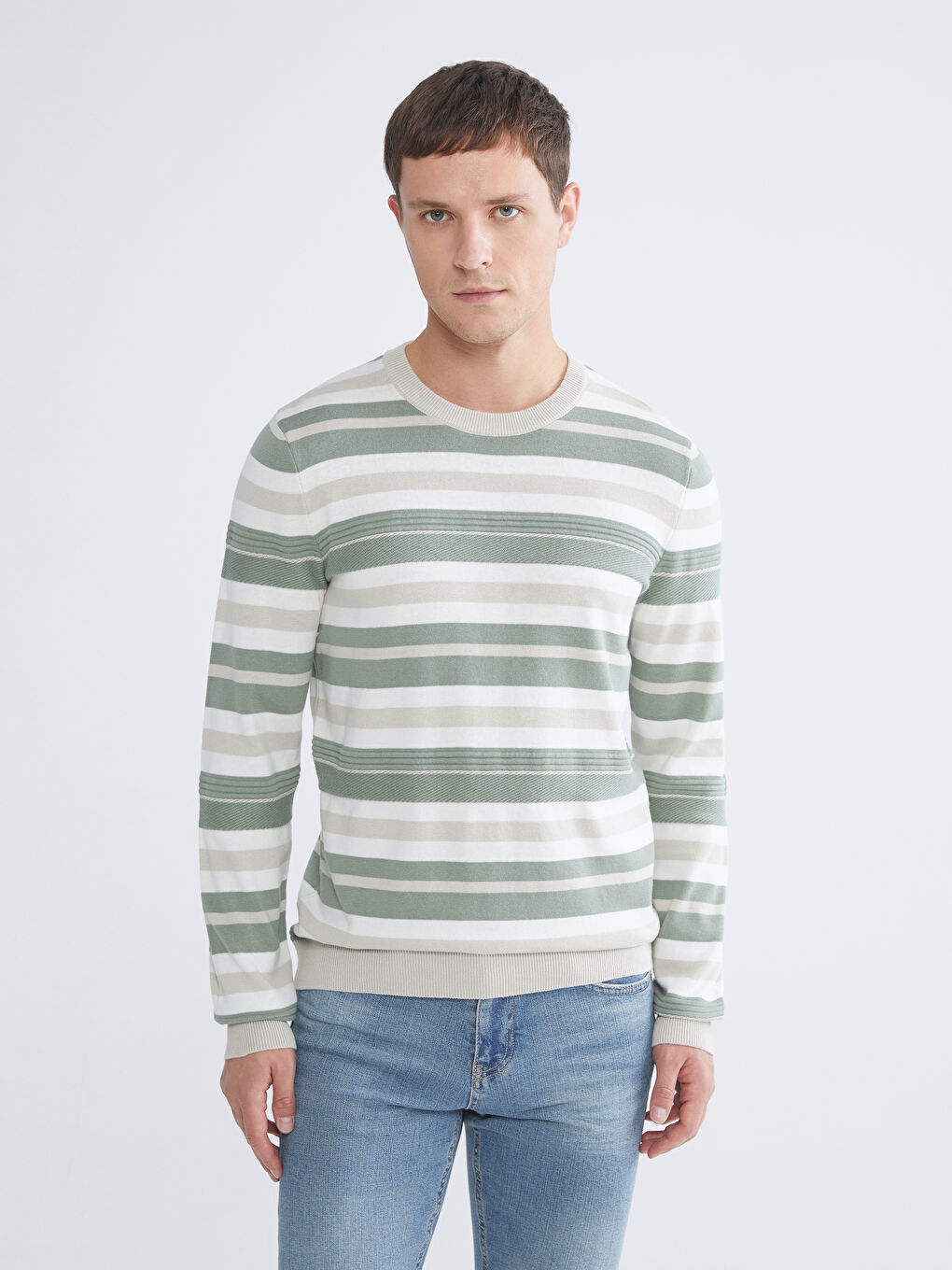 Crew Neck Striped Men's Knitwear Sweater