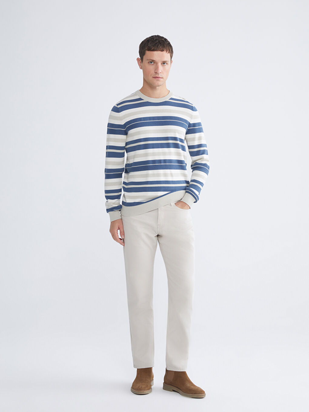 ерлерге арналған трикотаж жолақты жемпір-1