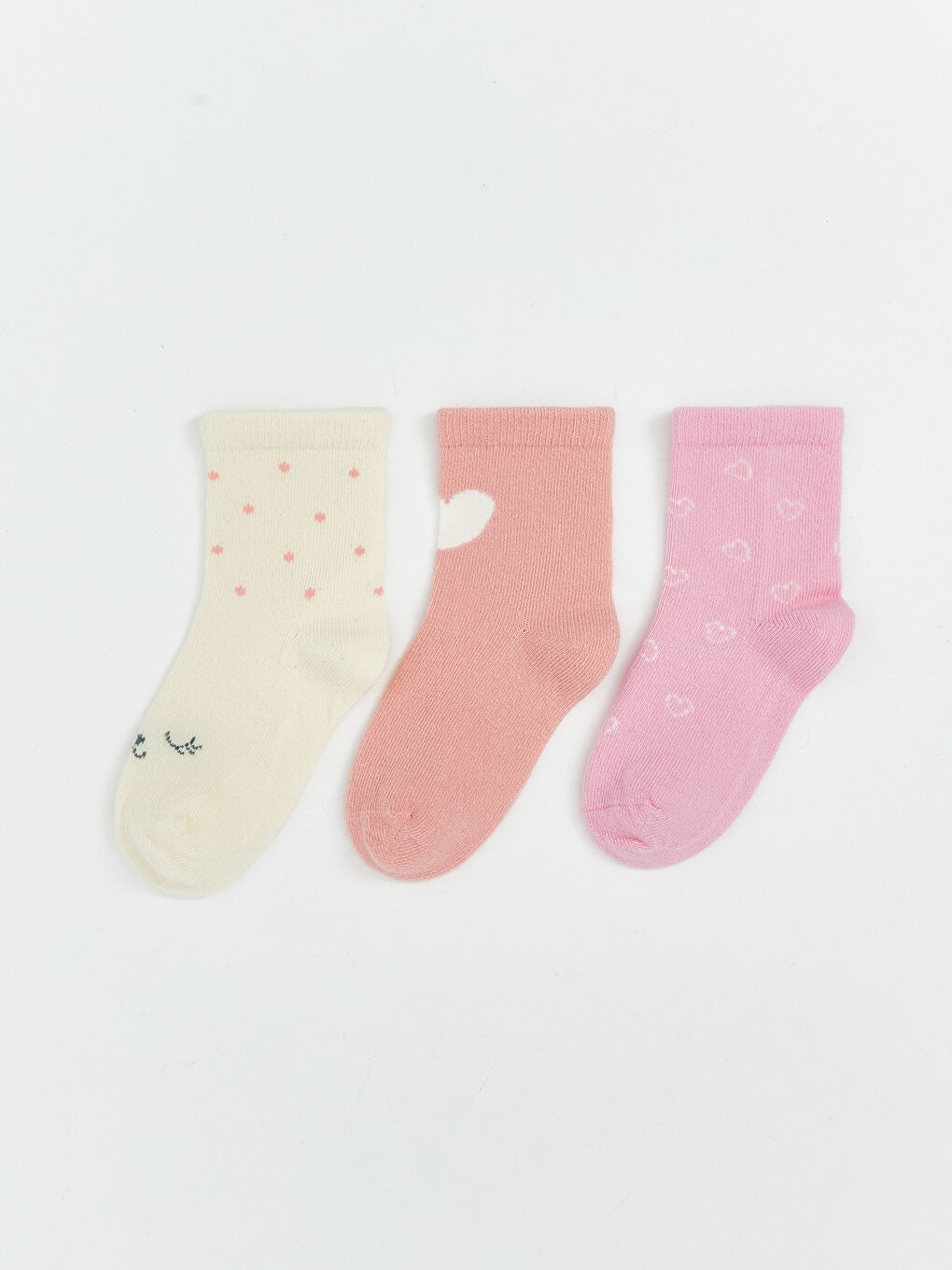 Ekru Desenli Kız Çocuk Soket Çorap 3'lü