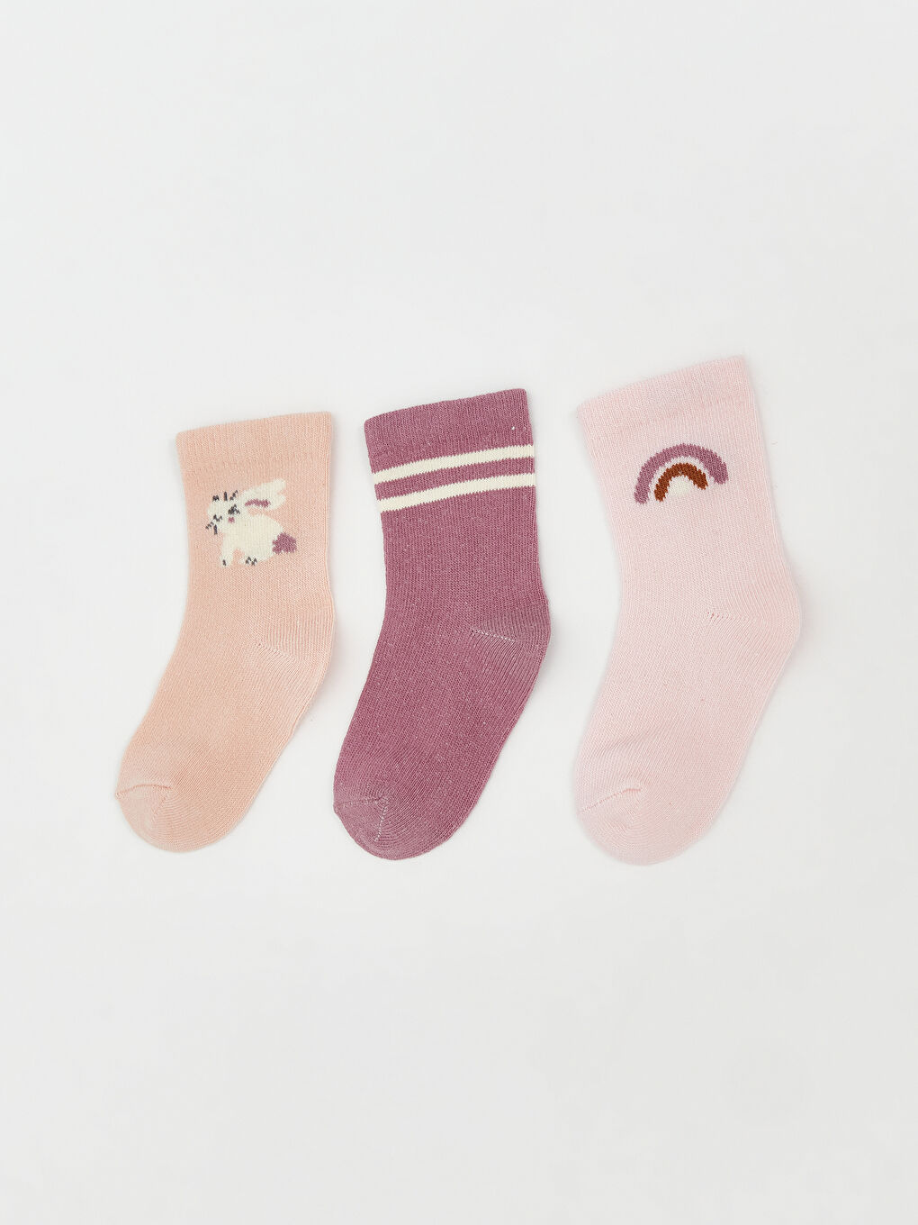 Pembe Desenli Kız Çocuk Soket Çorap 3'lü