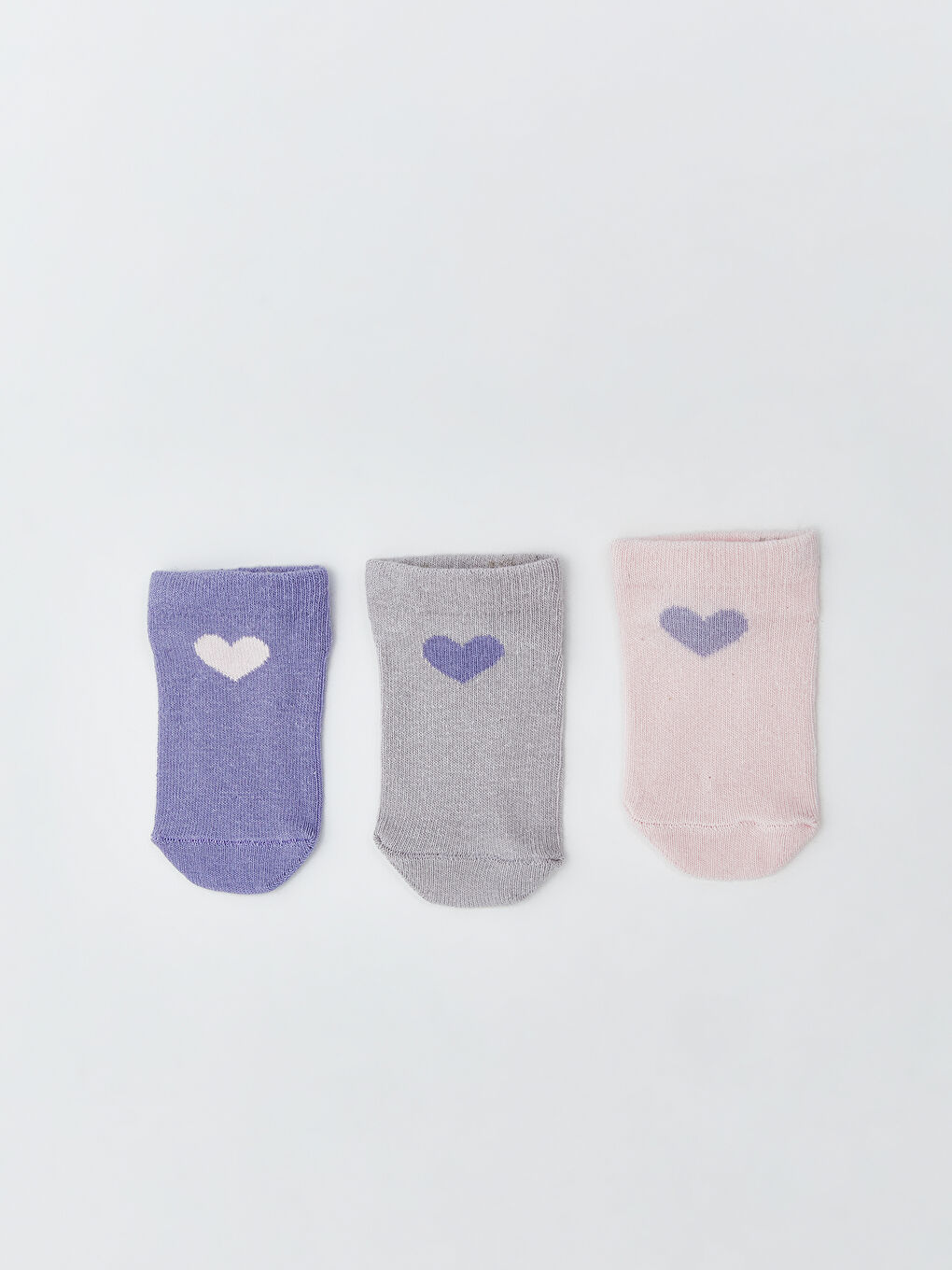 Lila Kalp Baskılı Kız Çocuk Patik Çorap 3'lü