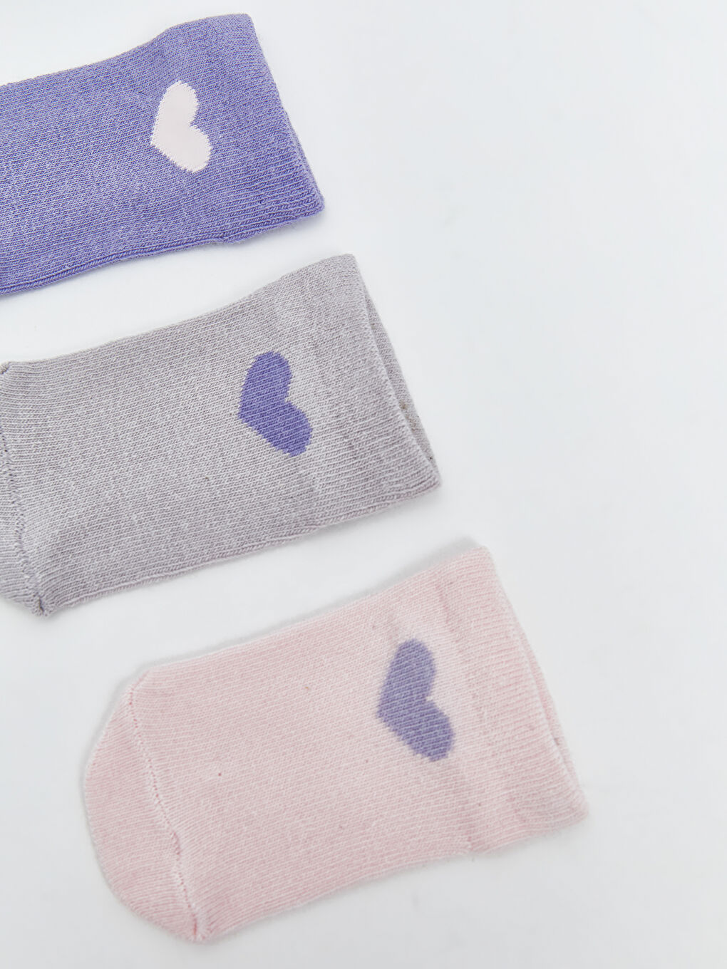 Lila Kalp Baskılı Kız Çocuk Patik Çorap 3'lü-1