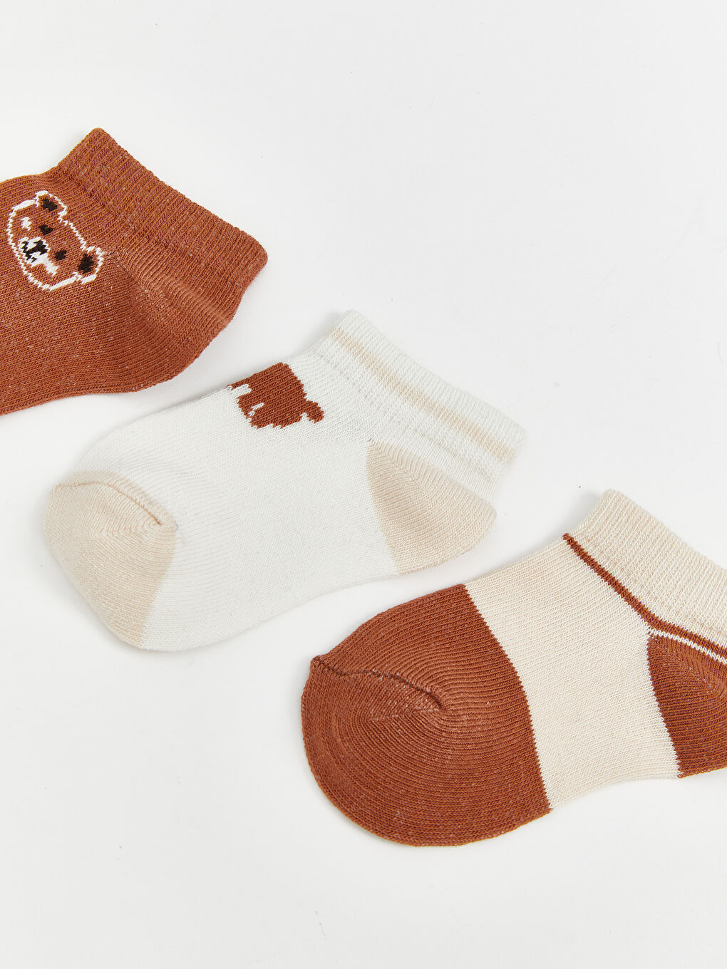 Kahverengi Baskılı Erkek Çocuk Patik Çorap 3'lü-2