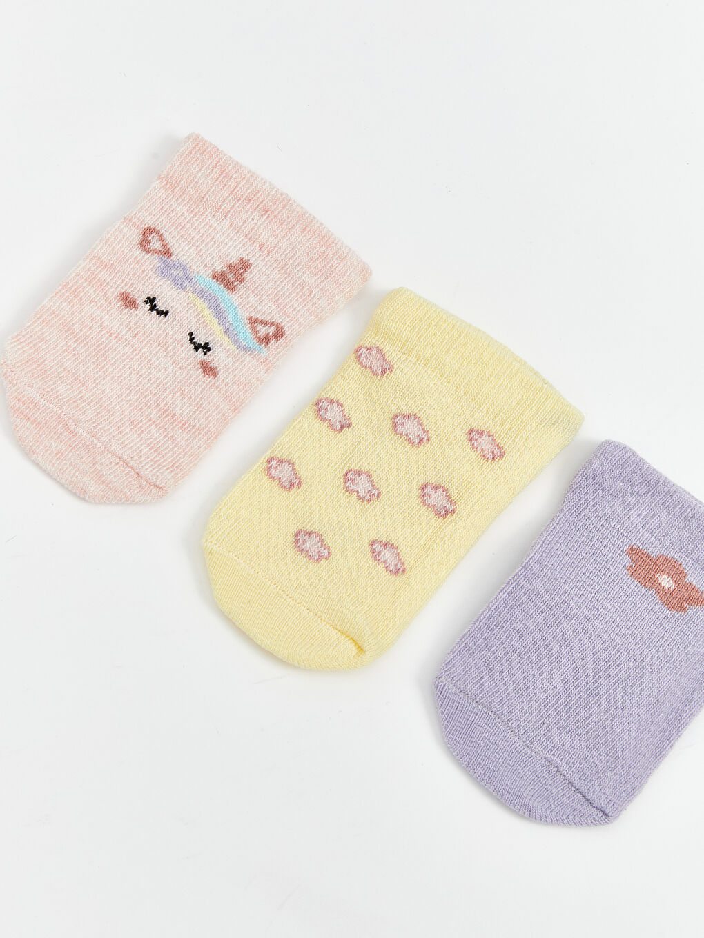 Pembe Desenli Kız Bebek Patik Çorap 3'lü-1