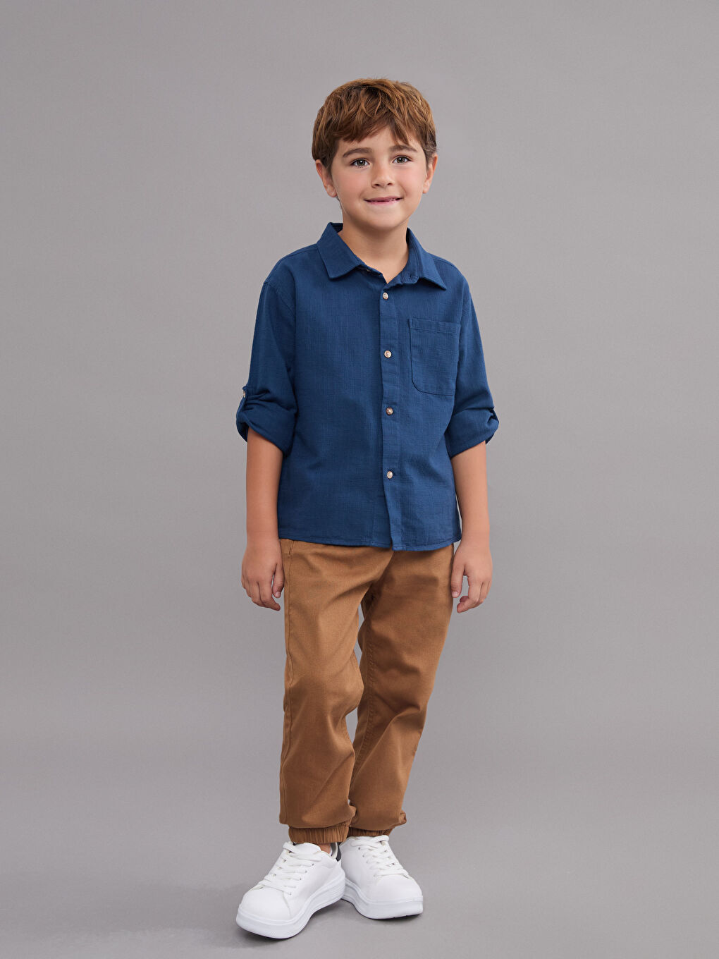 İndigo Uzun Kollu Erkek Çocuk Gömlek-1