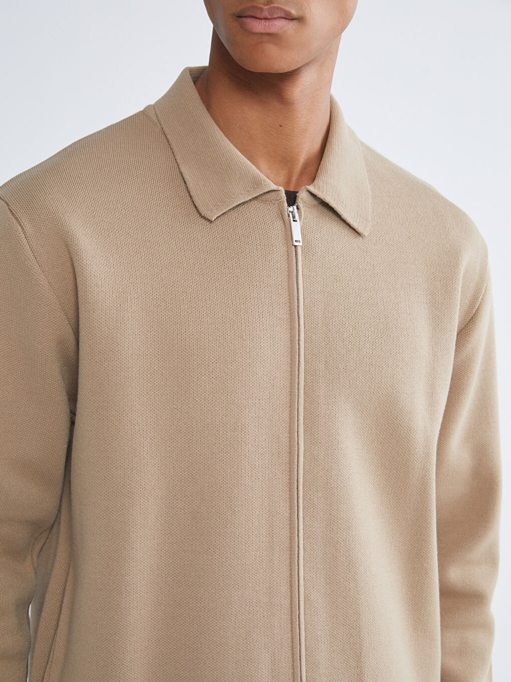 Bej Polo Yaka Erkek Triko Hırka-2