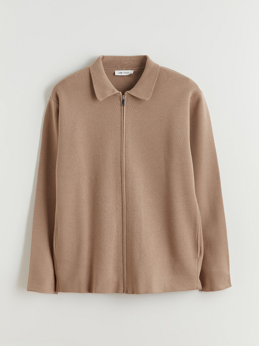 Bej Polo Yaka Erkek Triko Hırka-4