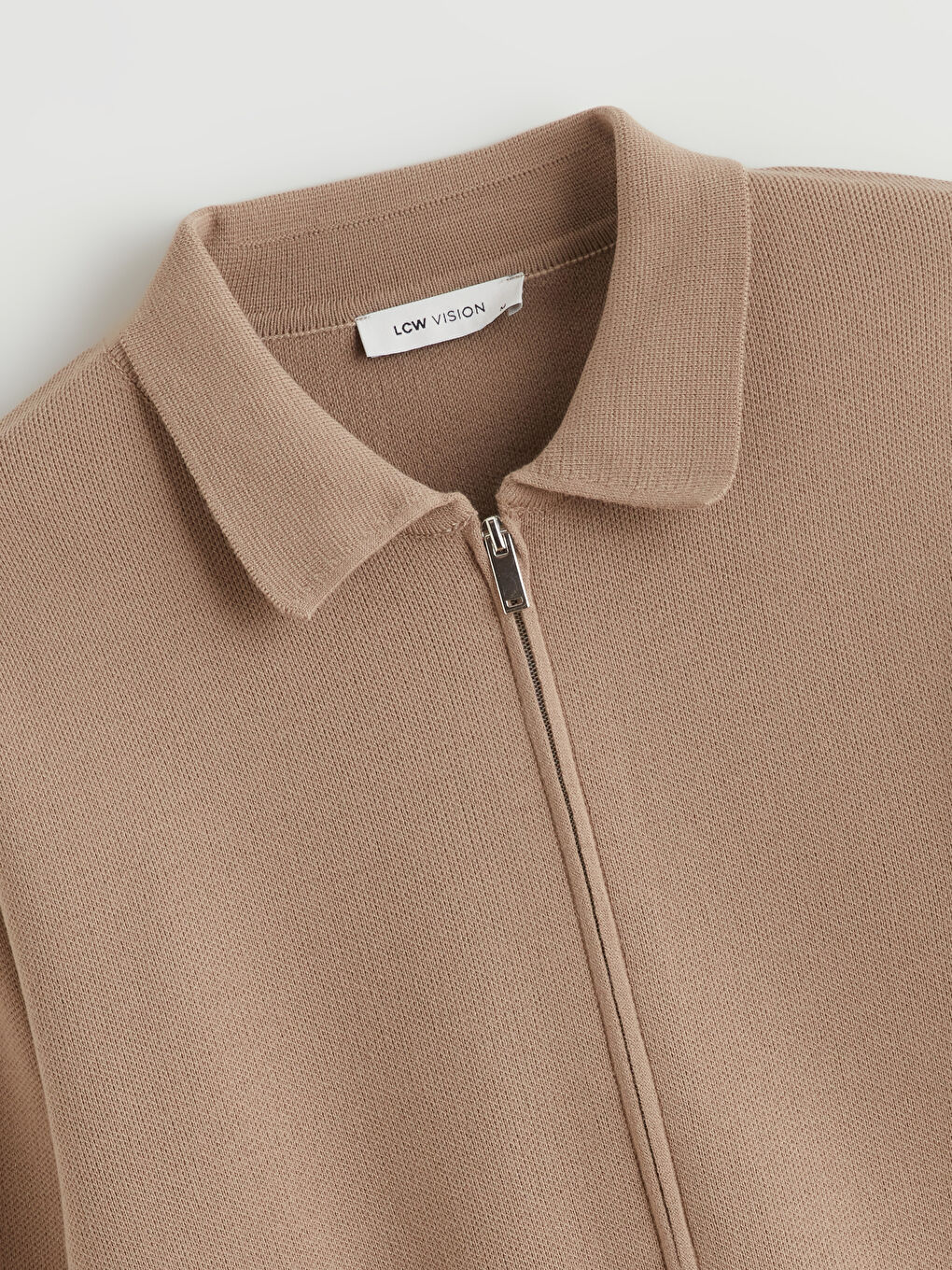 Bej Polo Yaka Erkek Triko Hırka-5