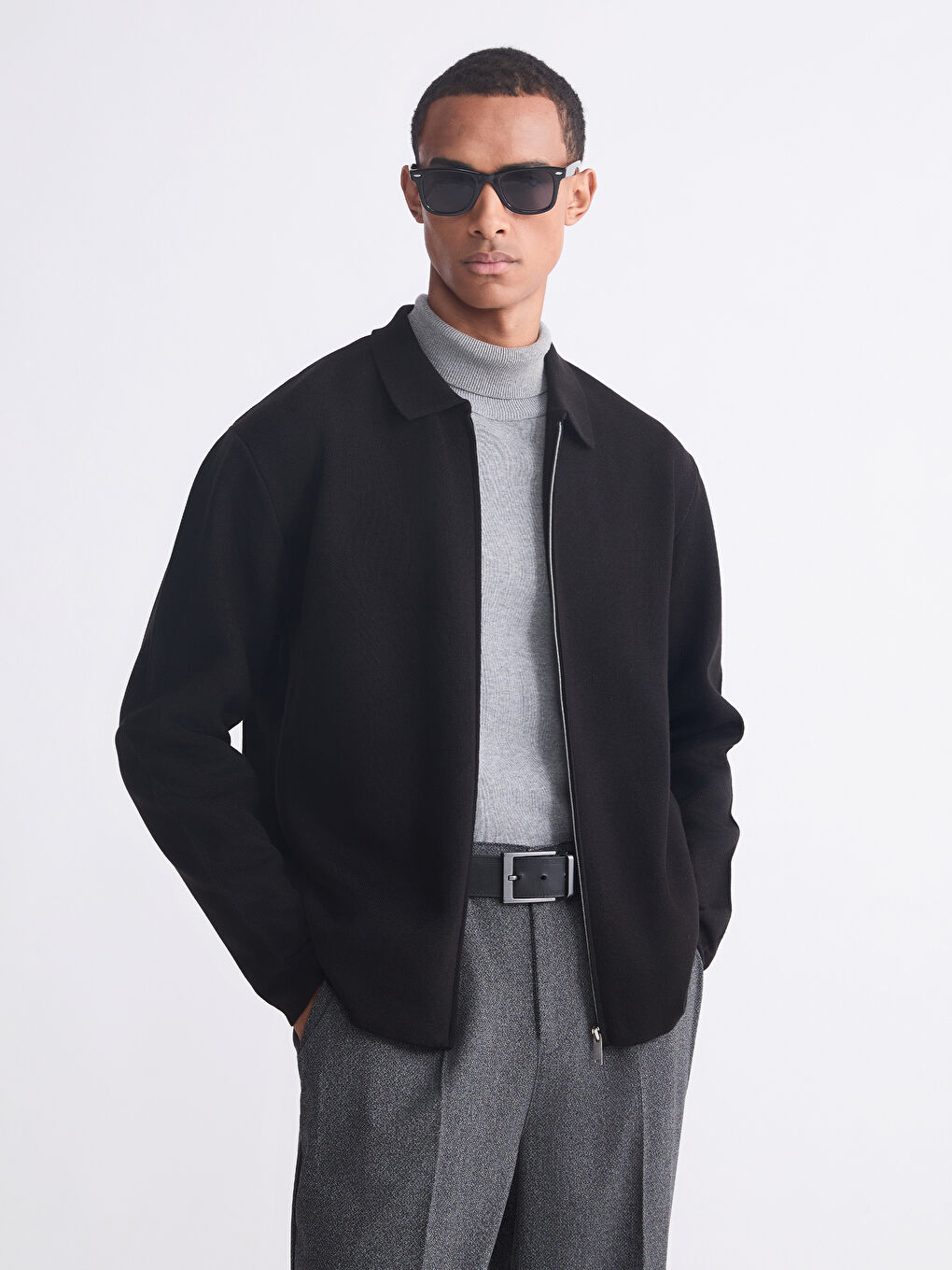 Siyah Polo Yaka Erkek Triko Hırka