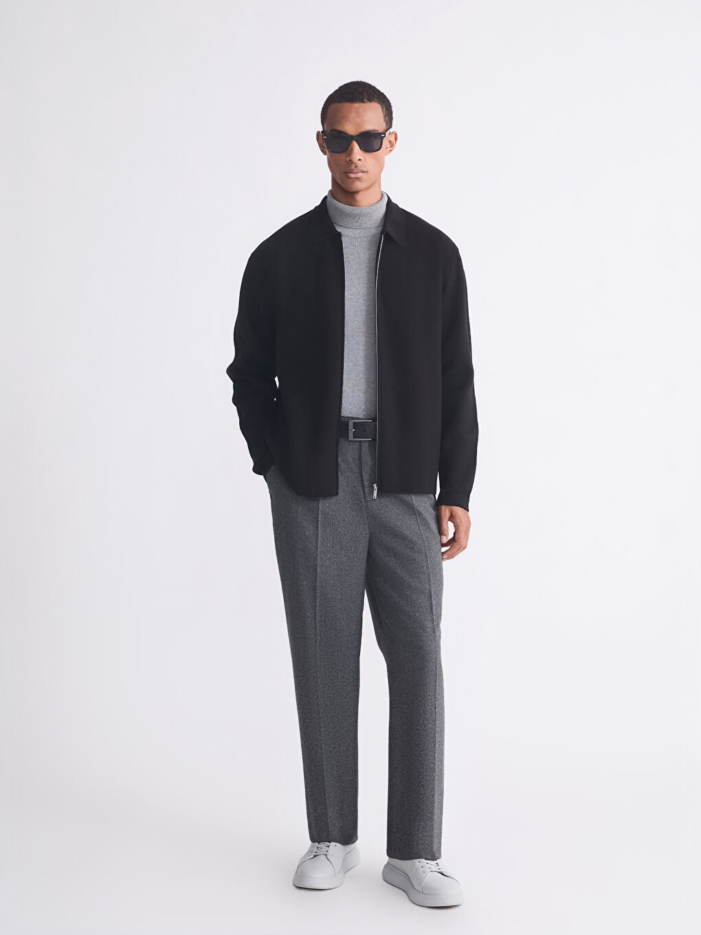 Siyah Polo Yaka Erkek Triko Hırka-1