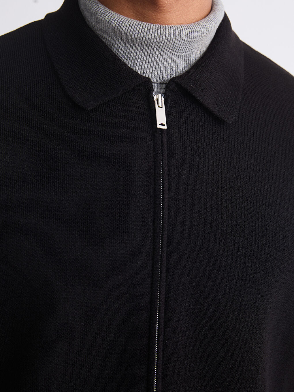 Siyah Polo Yaka Erkek Triko Hırka-2