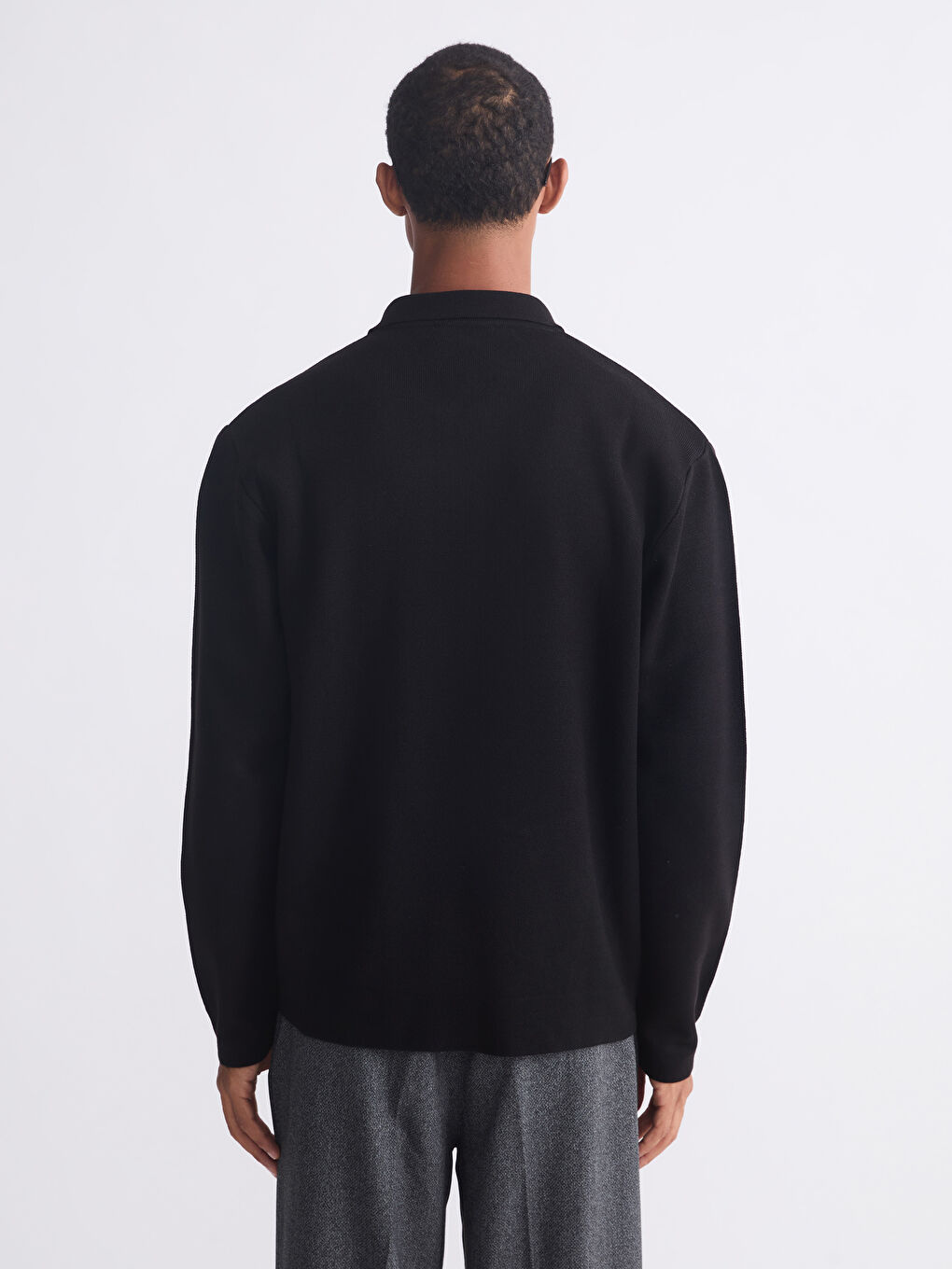 Siyah Polo Yaka Erkek Triko Hırka-4