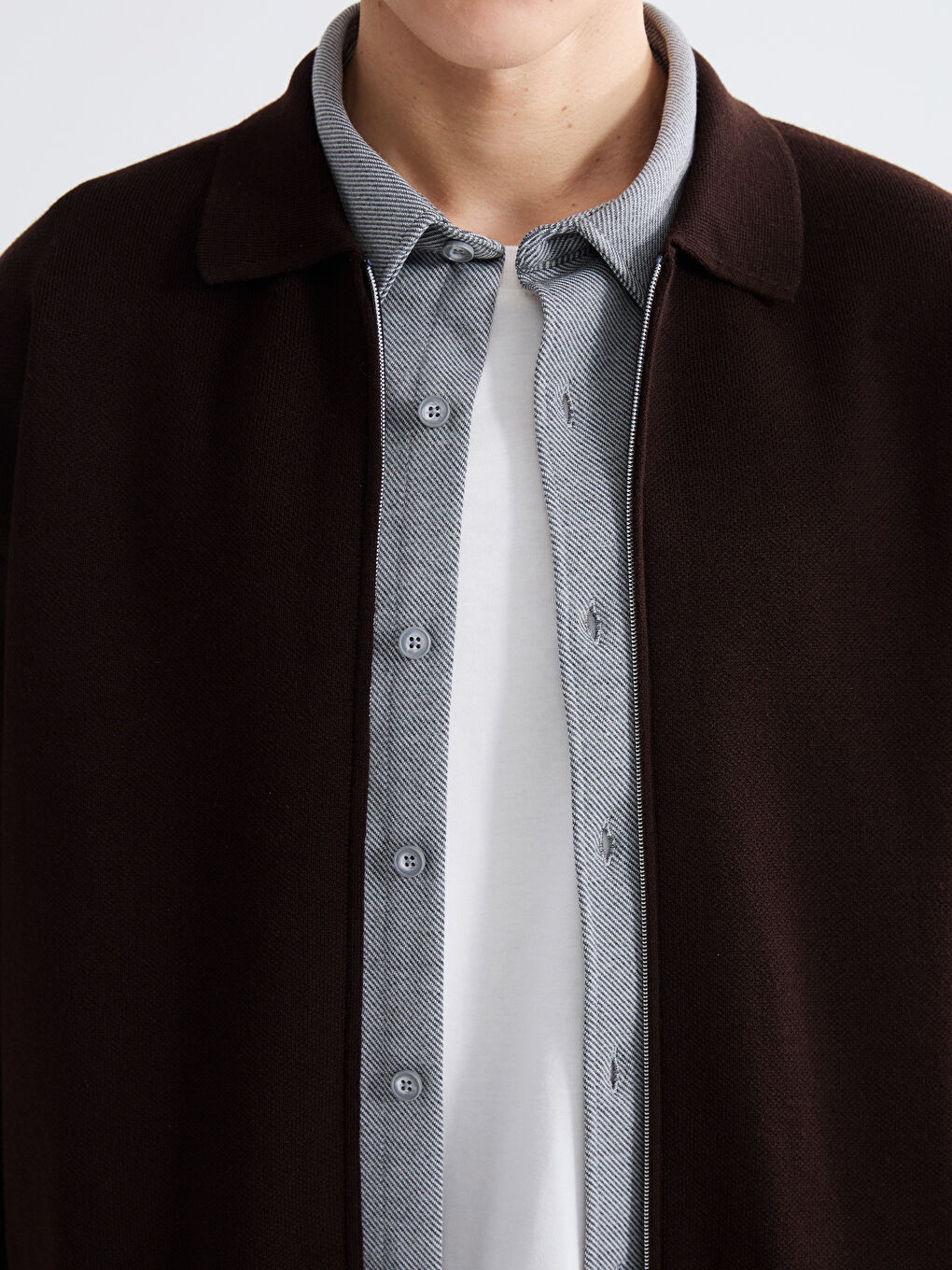 Kahverengi Polo Yaka Erkek Triko Hırka-2