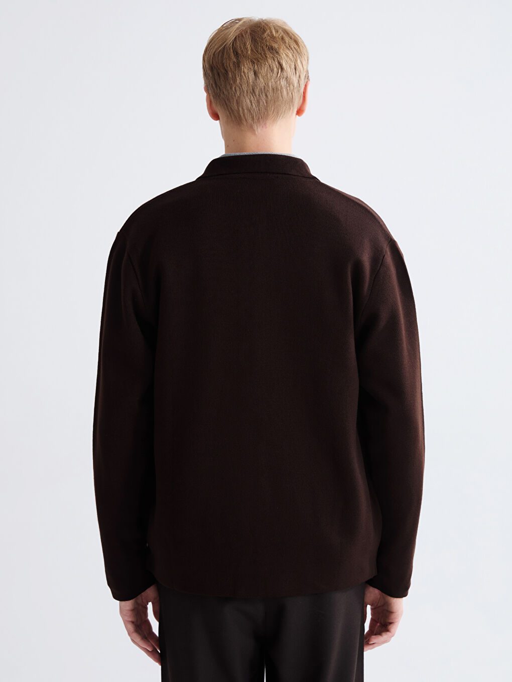 Kahverengi Polo Yaka Erkek Triko Hırka-3