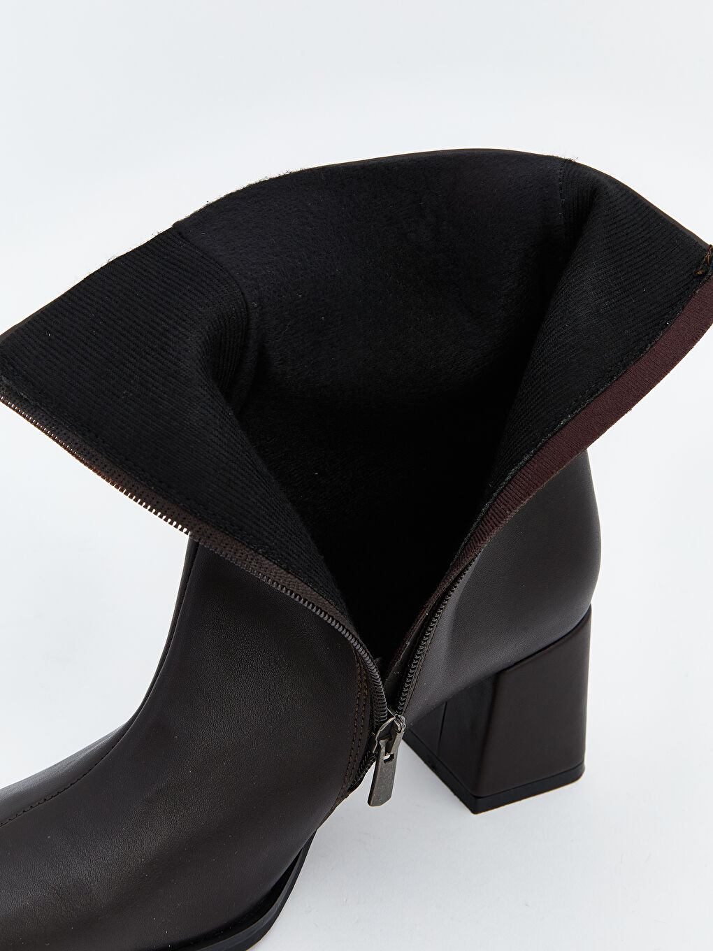 Kahverengi Deri Görünümlü Kadın Topuklu Bot-6