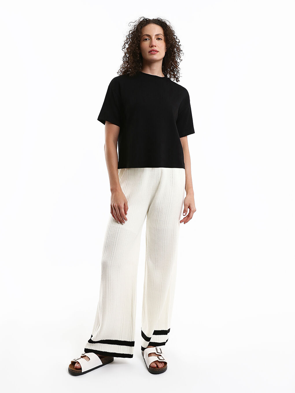 Women's Elastic Waist Striped Knitwear Trousers-1