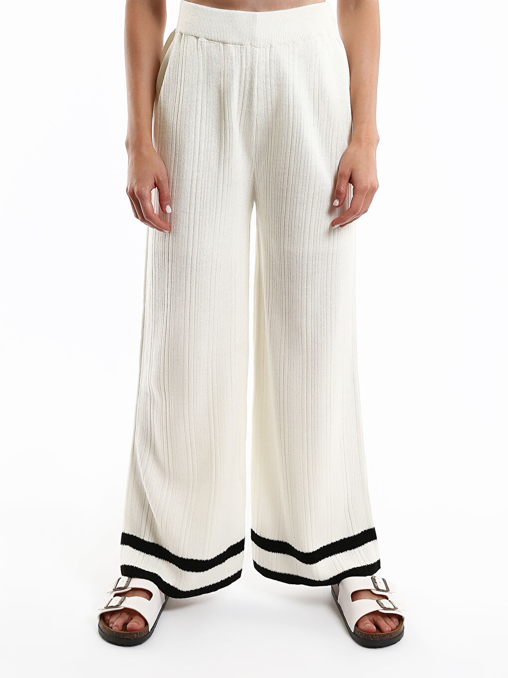 Women's Elastic Waist Striped Knitwear Trousers-2