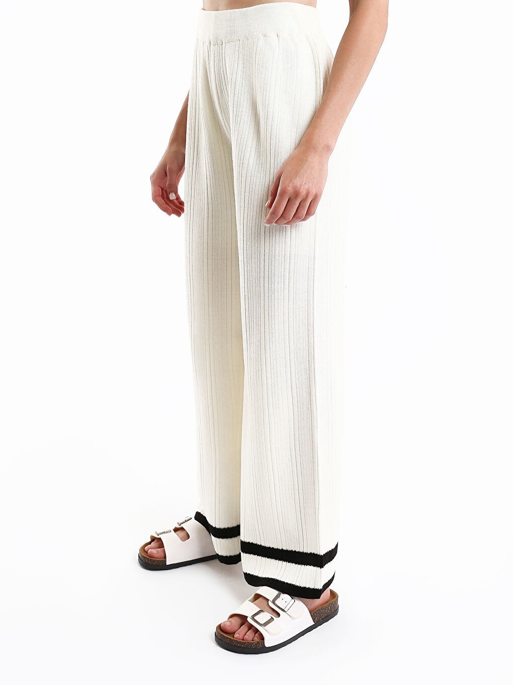 Women's Elastic Waist Striped Knitwear Trousers-6