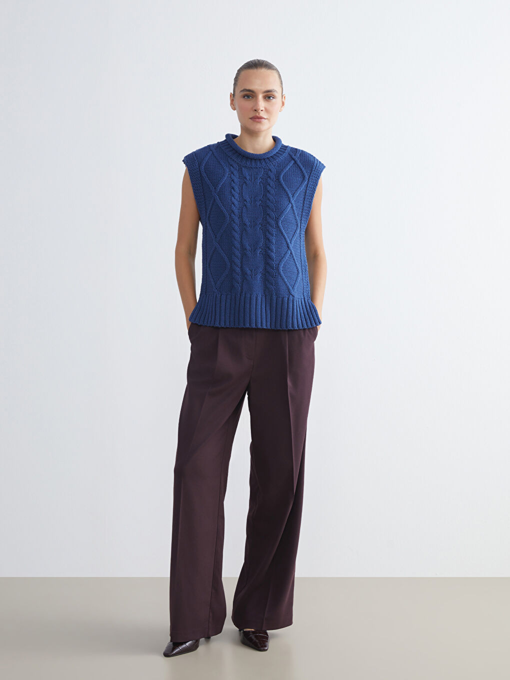 Turtle Neck Self Patterned Women's Tricot Sweater-3