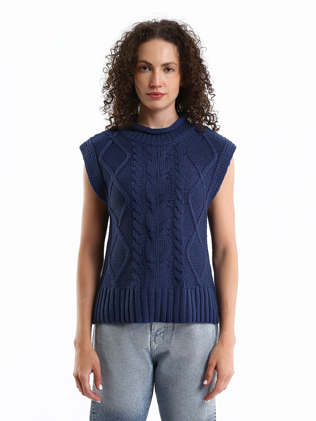 Turtle Neck Self Patterned Women's Tricot Sweater-1