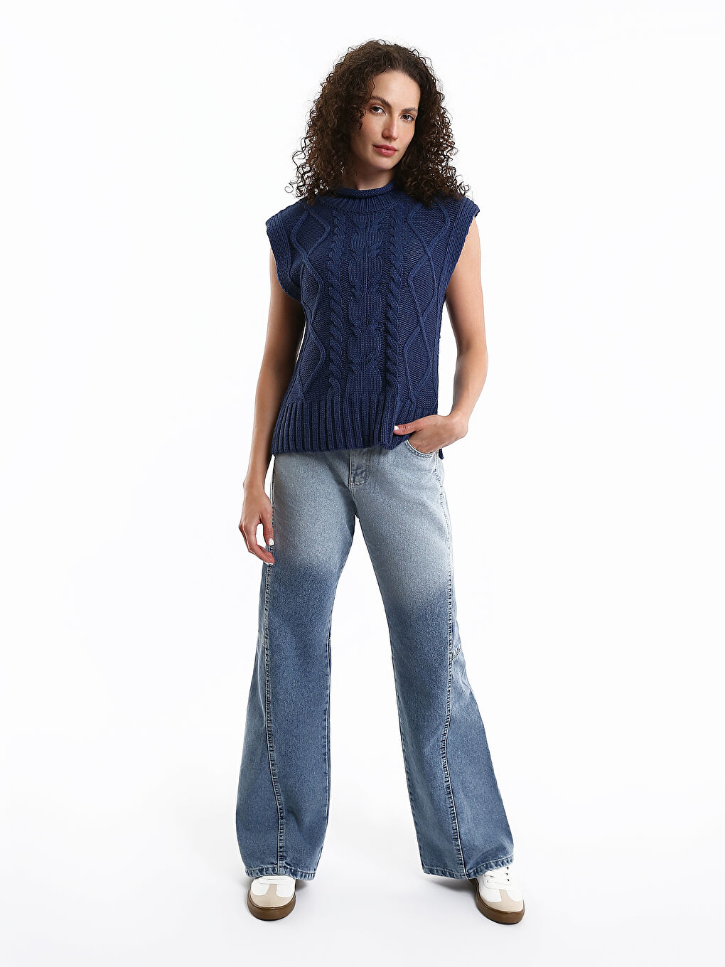 Turtle Neck Self Patterned Women's Tricot Sweater-2