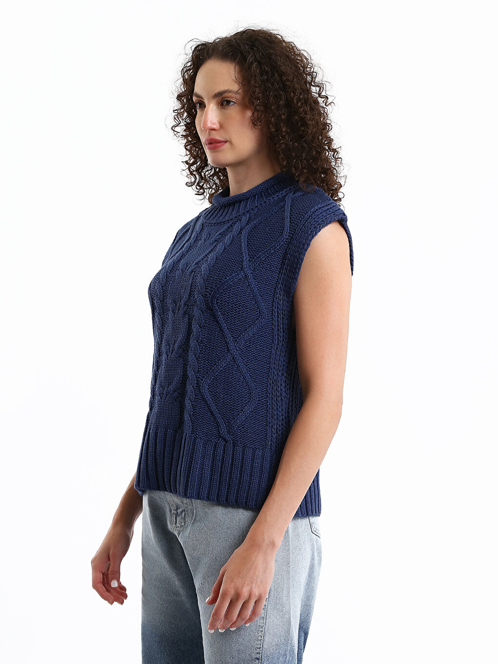 Turtle Neck Self Patterned Women's Tricot Sweater-6