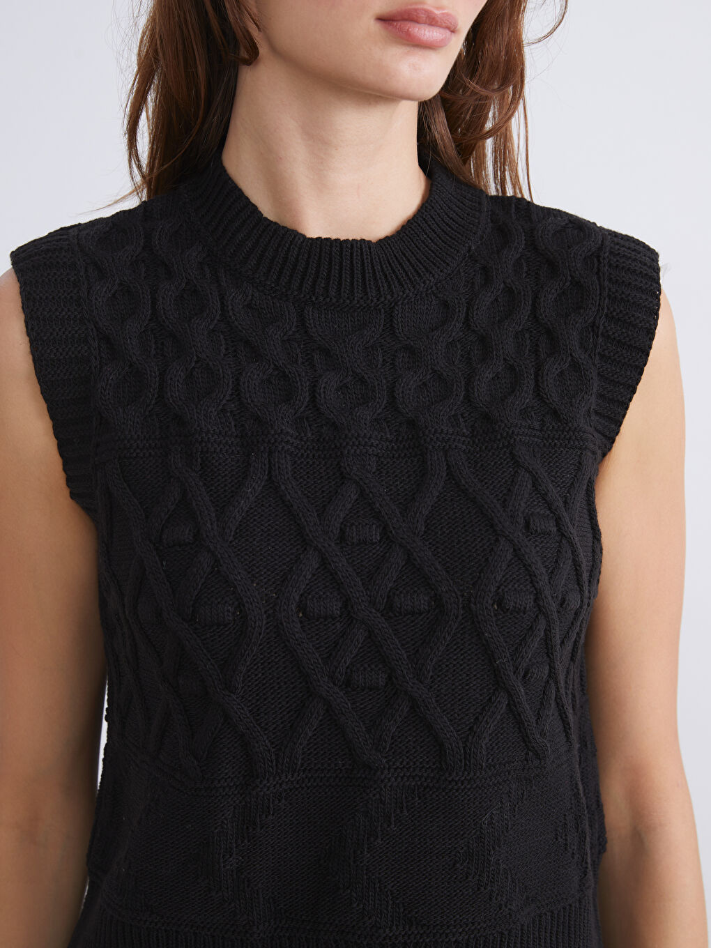 Crew Neck Self Patterned Women's Knitwear Sweater Vest-5