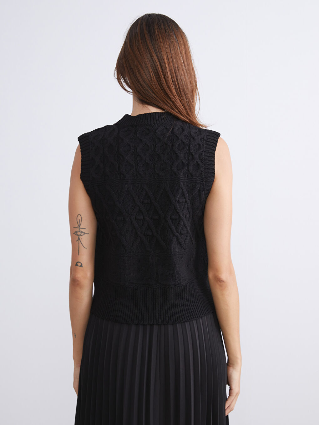 Crew Neck Self Patterned Women's Knitwear Sweater Vest-7