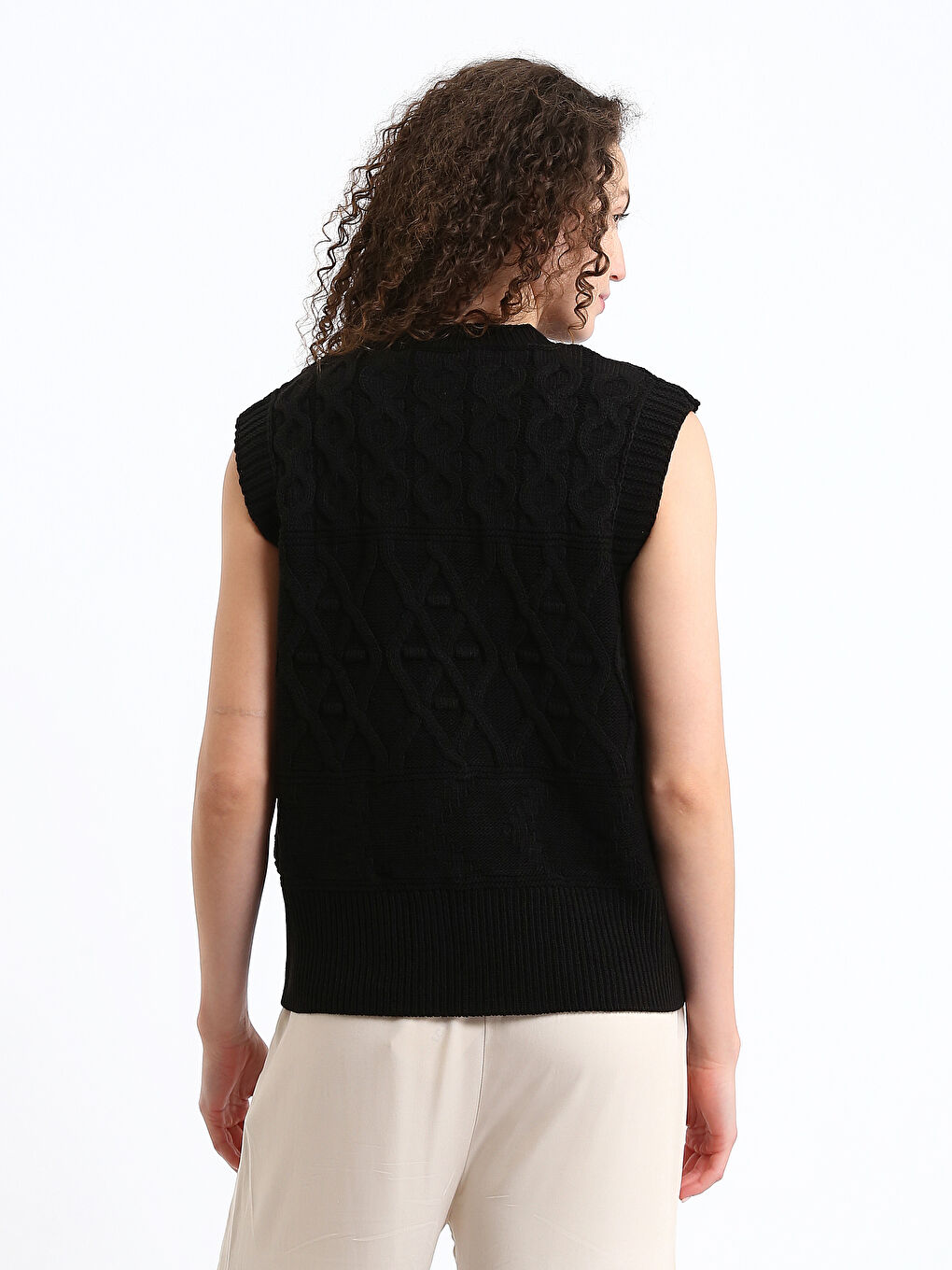 Crew Neck Self Patterned Women's Knitwear Sweater Vest-8
