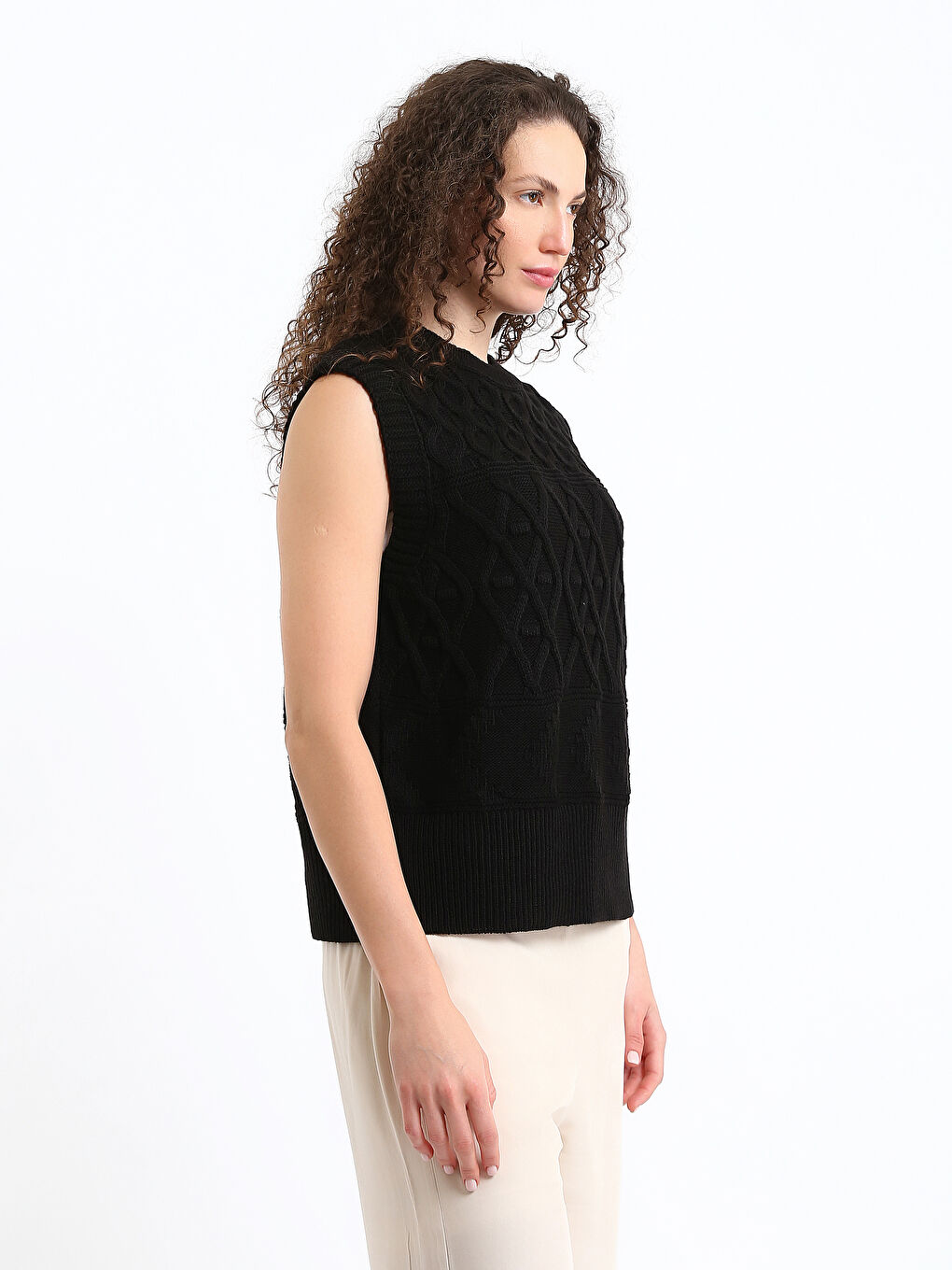 Crew Neck Self Patterned Women's Knitwear Sweater Vest-6